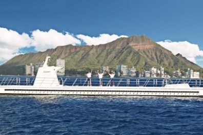 Atlantis Adventures Submarine with Diamond Head in the background